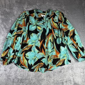 Chico's Shirt Women 4 Button Up Semi-Sheer Floral Long Sleeve Blouse Office Top
